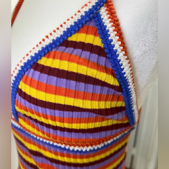 Zara Multicolor Striped Halter Crochet Trim Size Small EUC y2k style - Picture 7 of 9